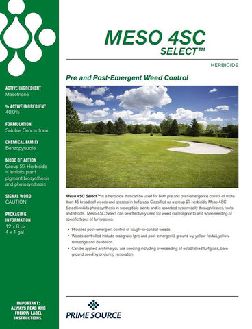Primesource Meso 4 SC Select spray application setup for post-emergent turf weed control.
