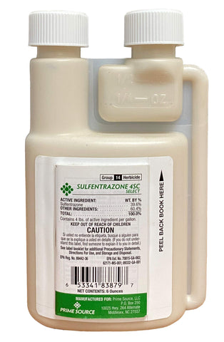 Primesource Sulfentrazone 4SC bottle enables rapid weed control in established turf.