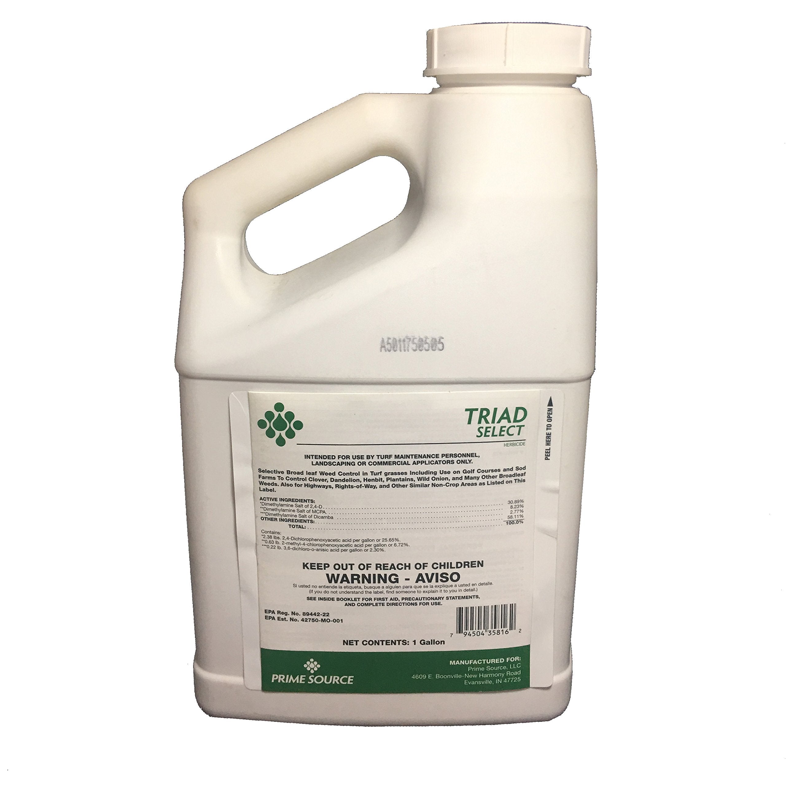 Primesource Triad Select bottle label showing weed control for turf and non-crop areas