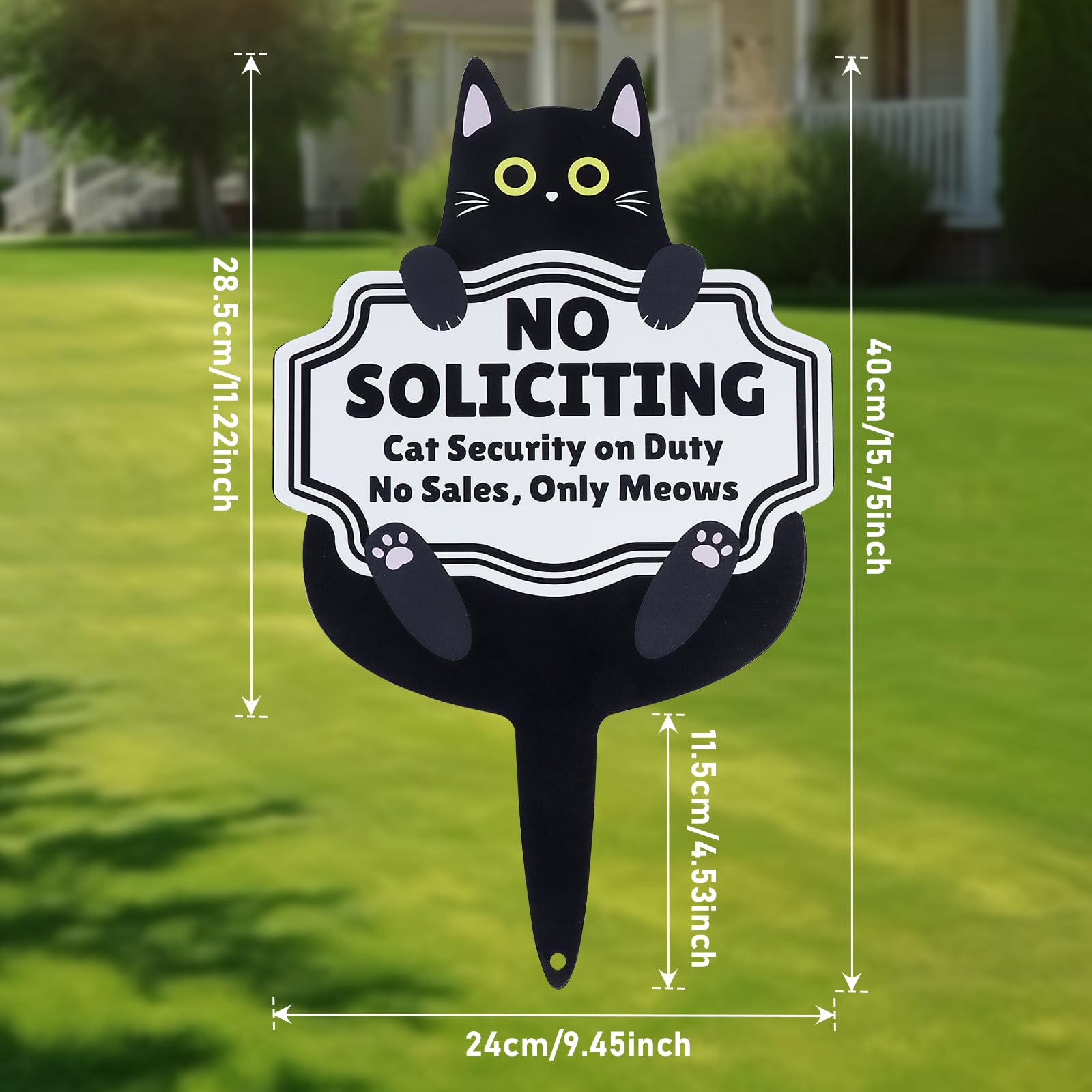 Primo Lines Cat silhouette yard sign emphasizes high visibility for front door notices.