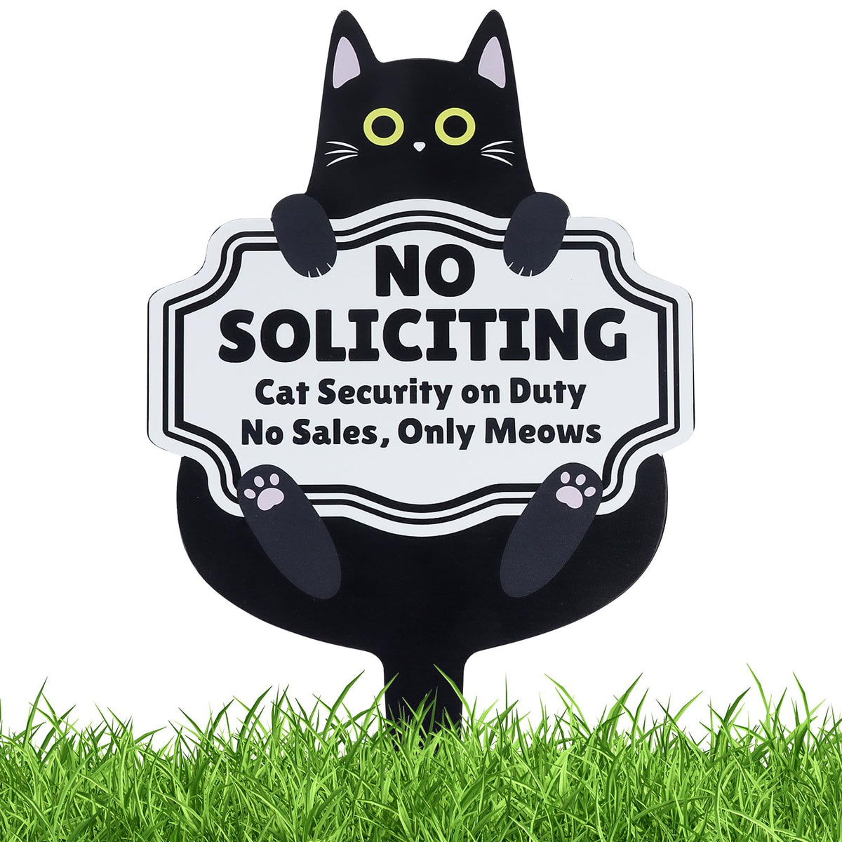 Primo Lines Cute Cat No Soliciting Sign with Stake for doorstep privacy and clear messaging.