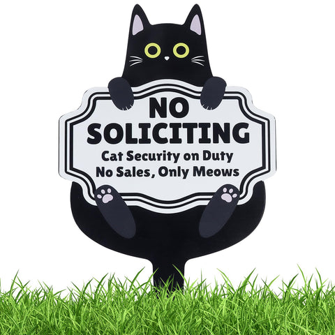 Primo Lines Cute Cat No Soliciting Sign with Stake for doorstep privacy and clear messaging.