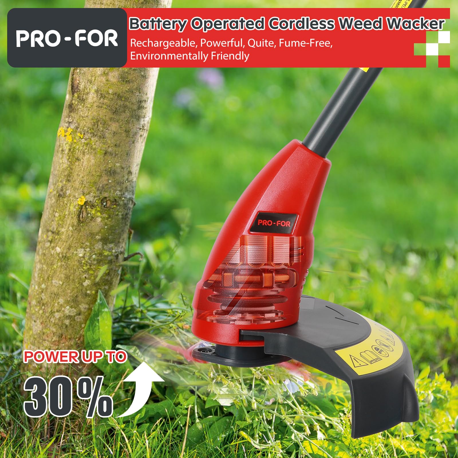 PRO-FOR 20V 2-in-1 trimmer and edger for clean lines.
