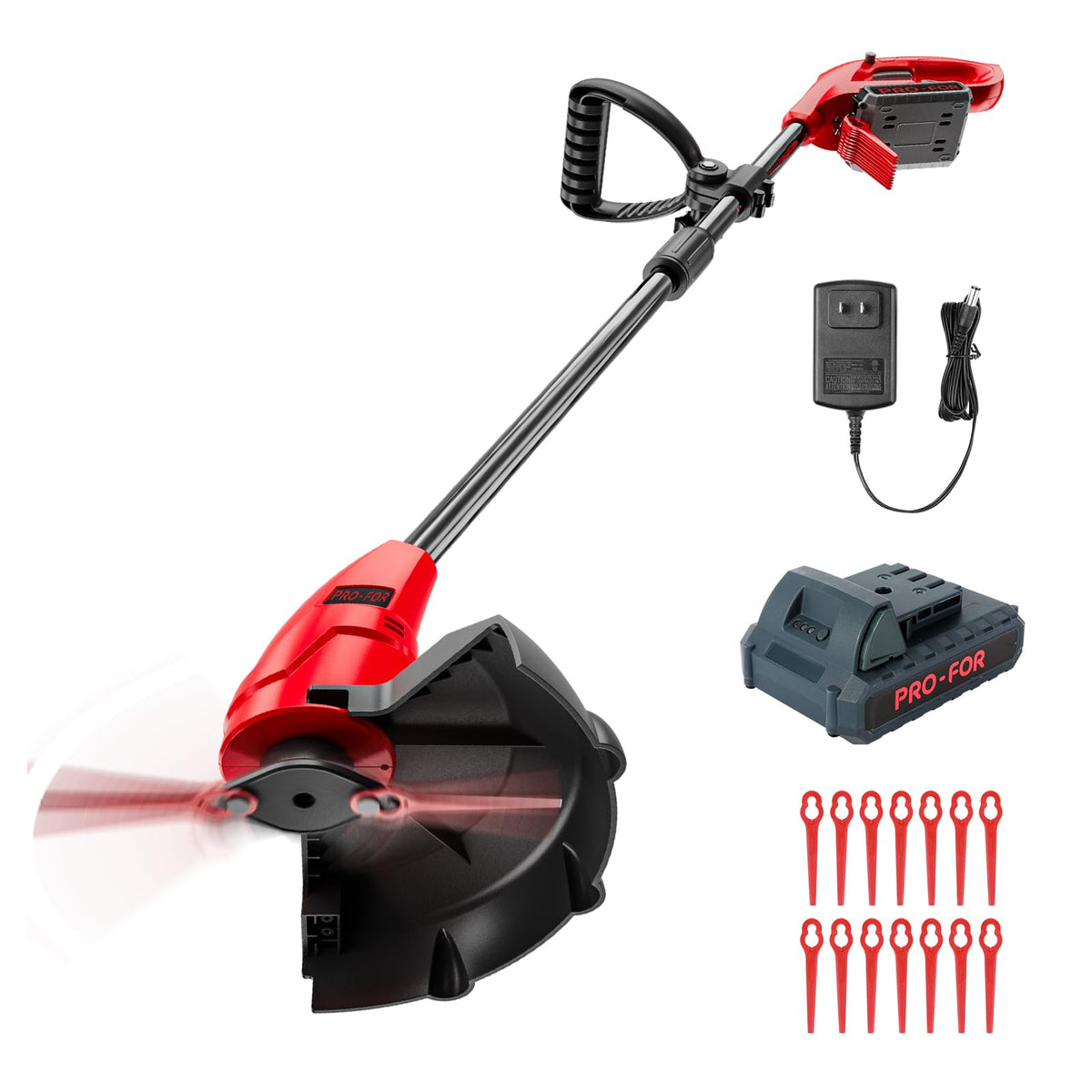 PRO-FOR 20V cordless weed trimmer in action for cord-free yard care.