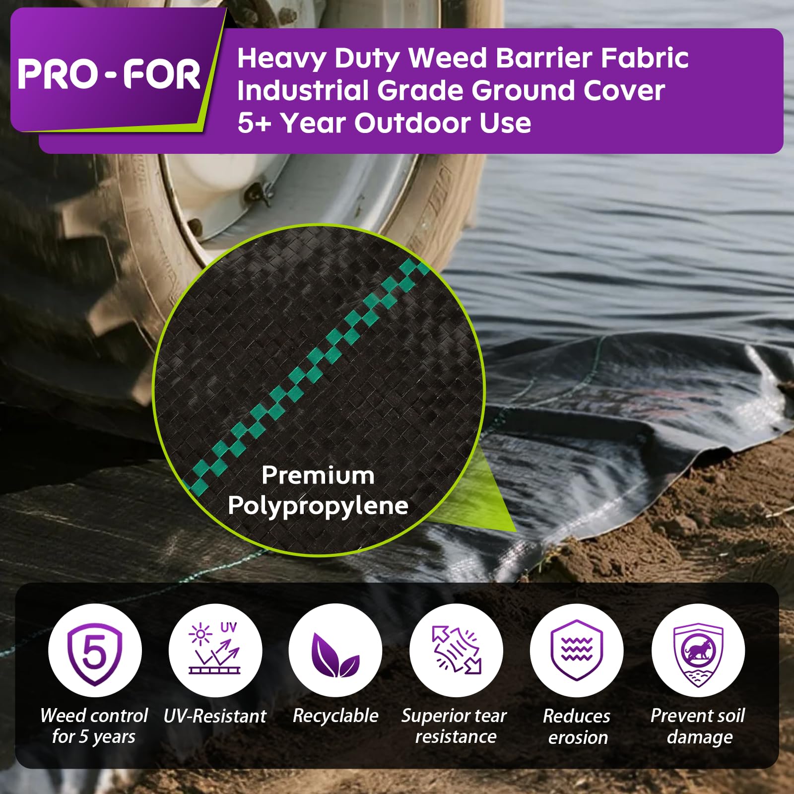 PRO-FOR dense weave close-up demonstrates durable weed defense