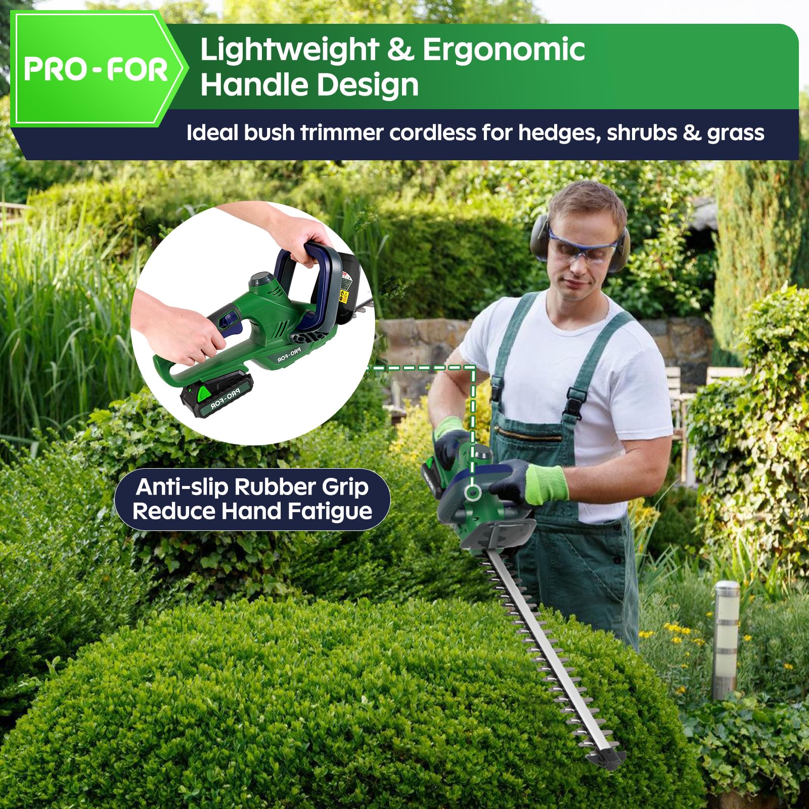 PRO-FOR hedge trimmer 3000SPM motor for faster trimming.