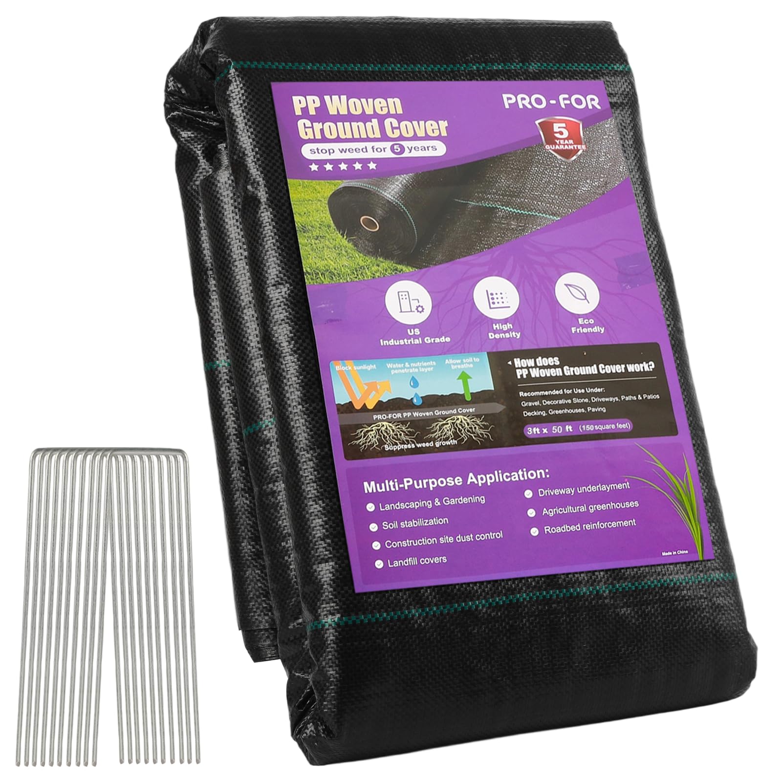 PRO-FOR weed barrier roll showing dense weave for durable weed suppression