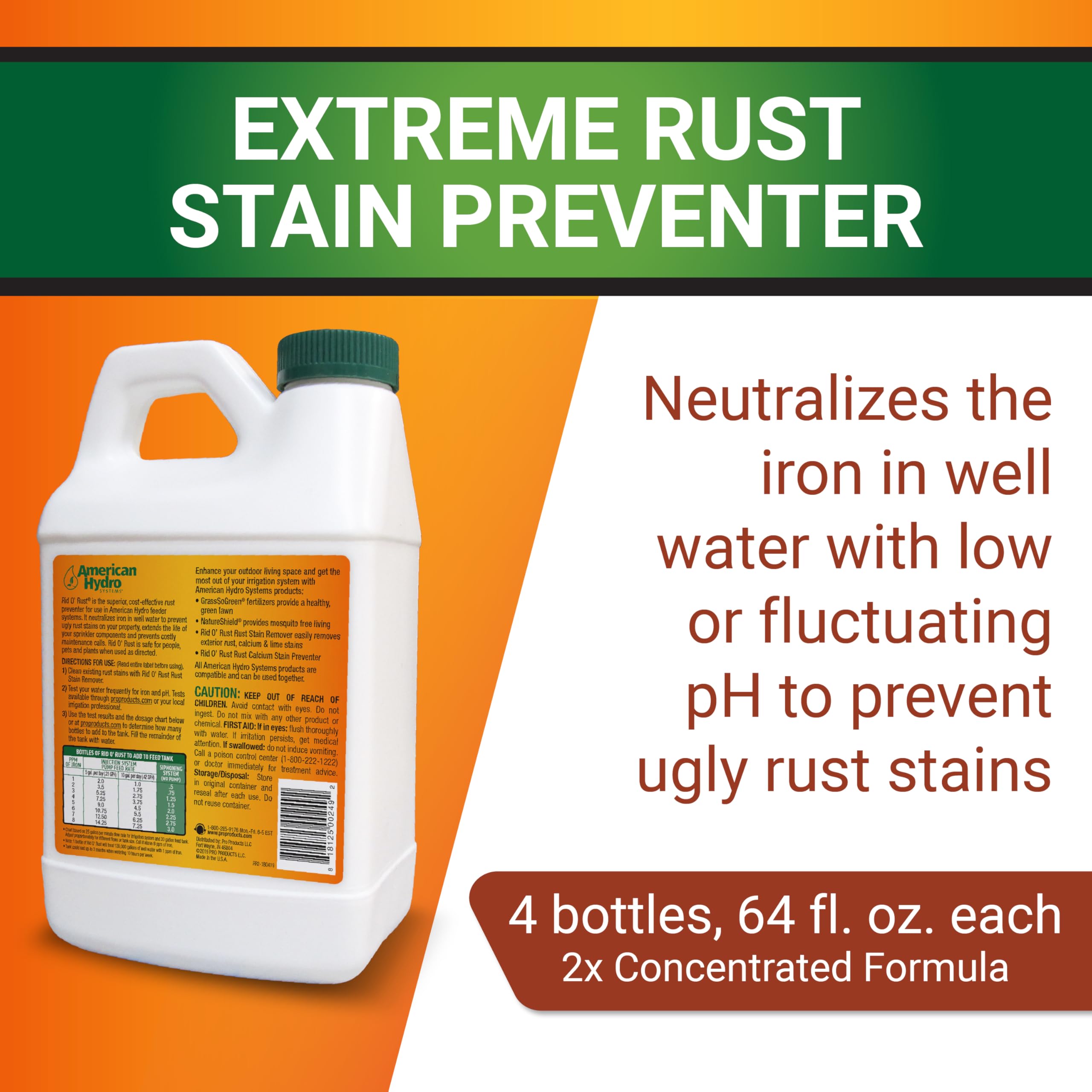 Pro Products Rid-O-Rust label close-up highlights 2x concentrated formula for extreme water.