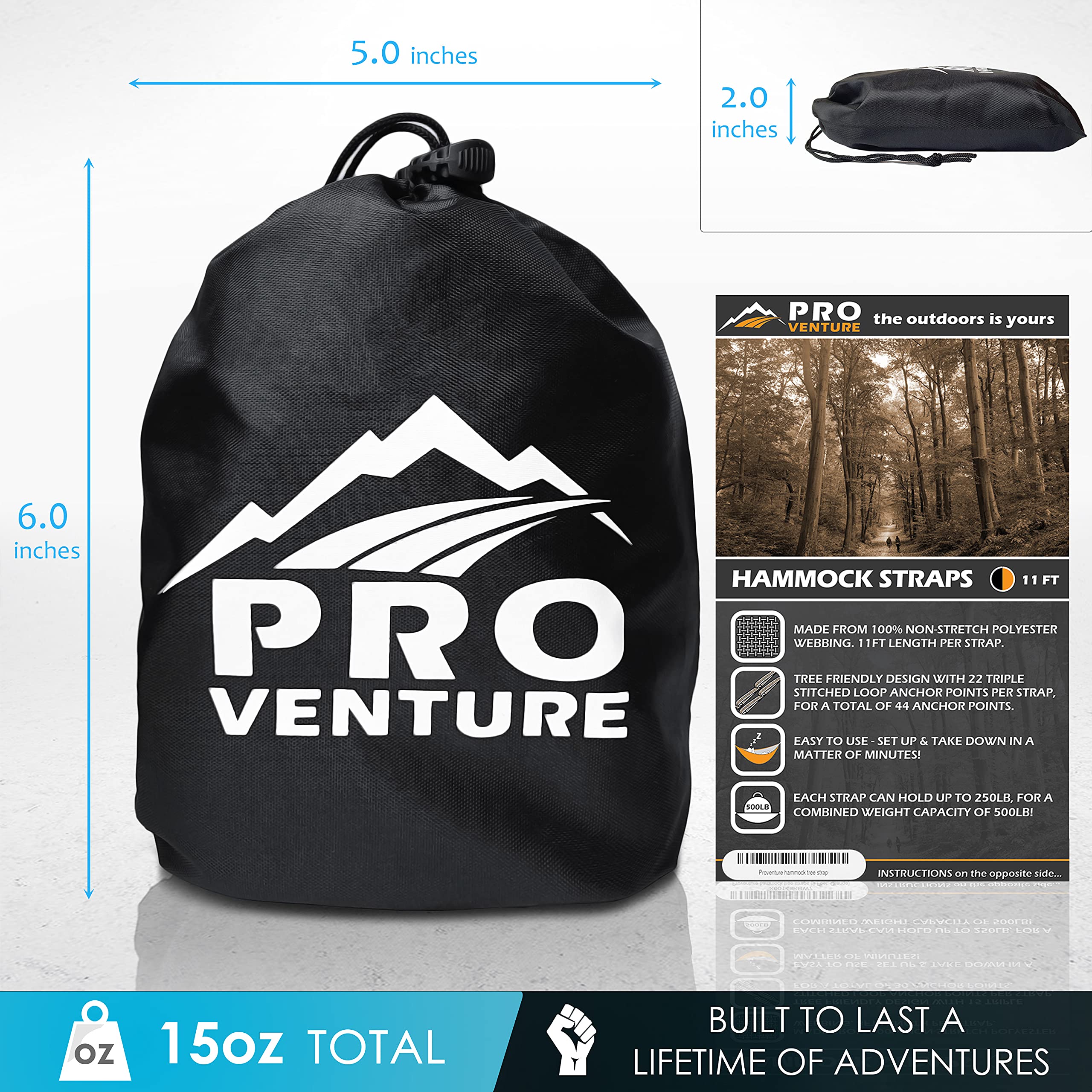 Pro Venture 22 ft total length supports versatile hangs between trees.