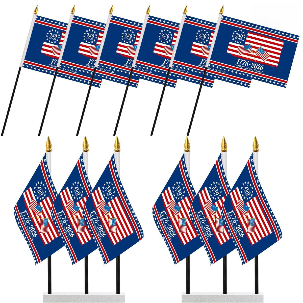 Probsin 250th anniversary stick flags six-pack for indoor or outdoor decor.