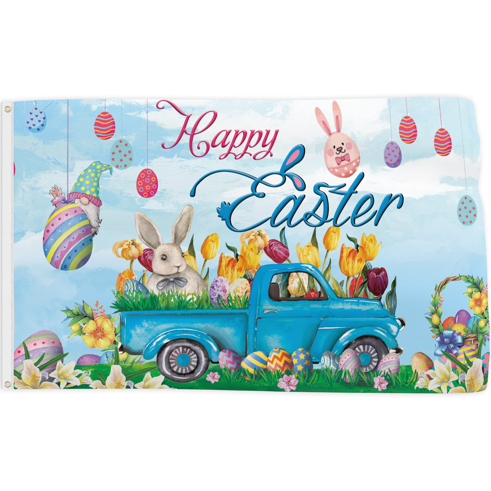 Probsin Easter flag bunny eggs design enhances yard decor for festive outdoor celebrations