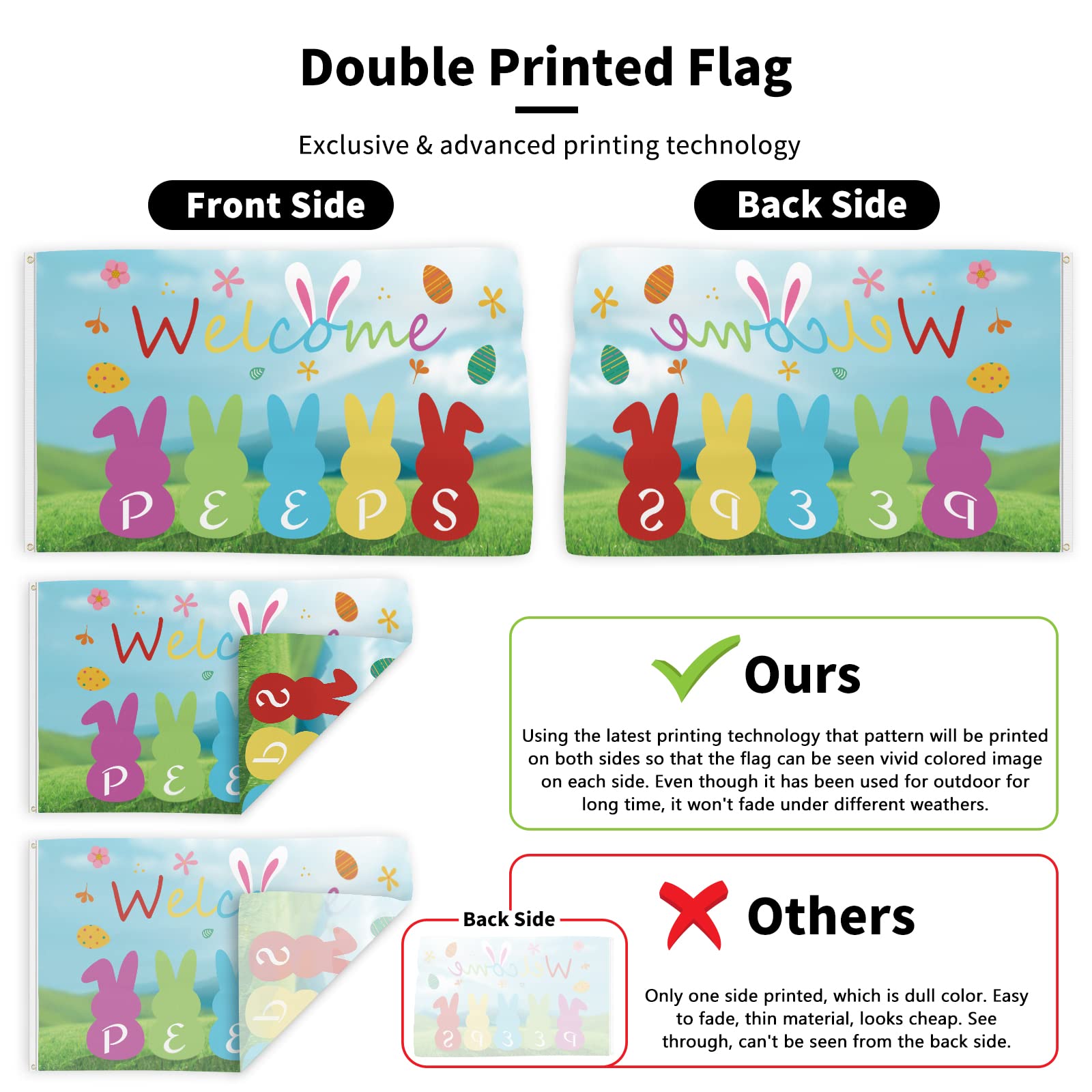 Probsin Easter flag with brass grommets for easy hanging indoors or outside