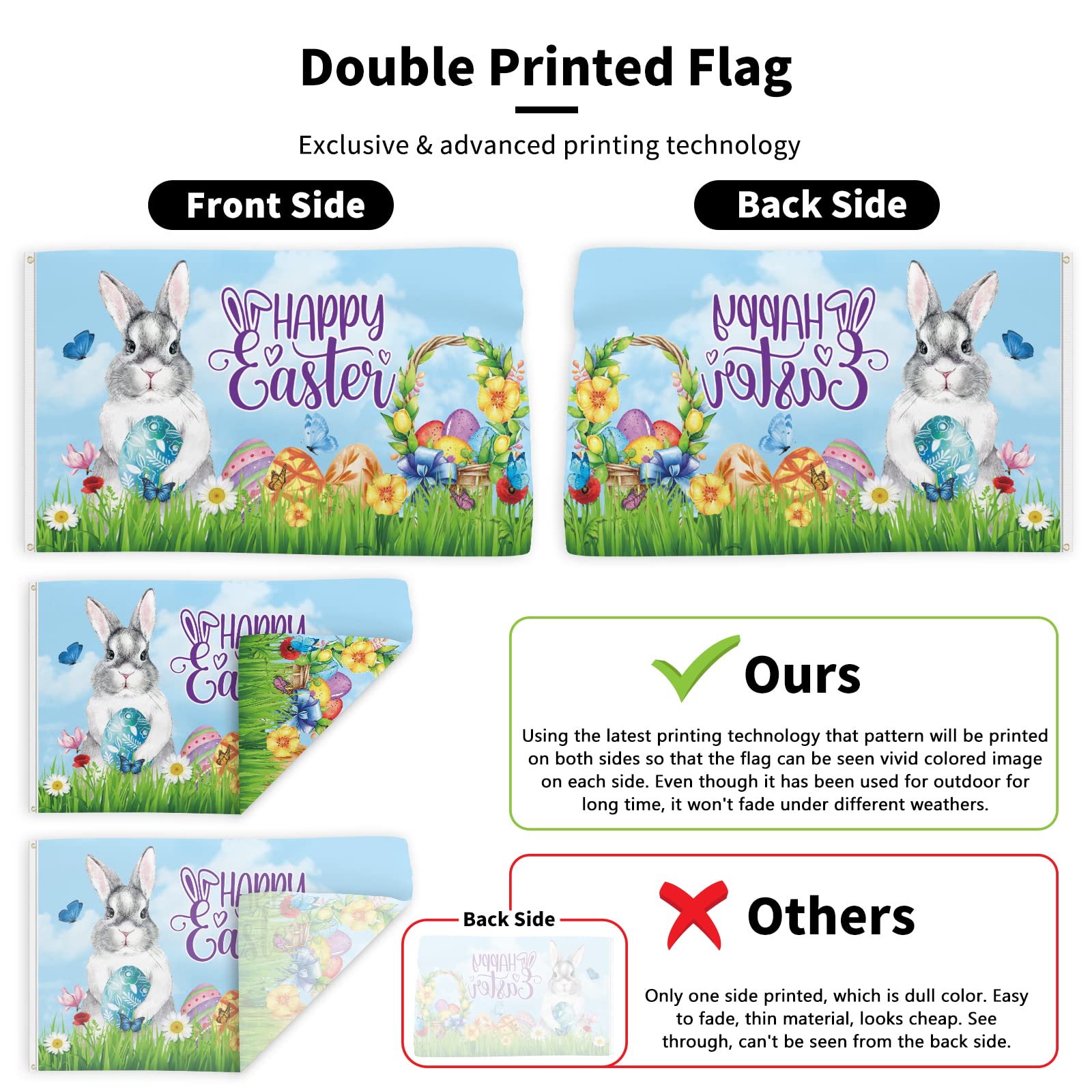 Probsin Easter flags with brass grommets provide sturdy hanging options