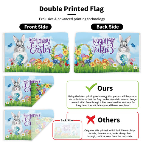 Probsin Easter flags with brass grommets provide sturdy hanging options