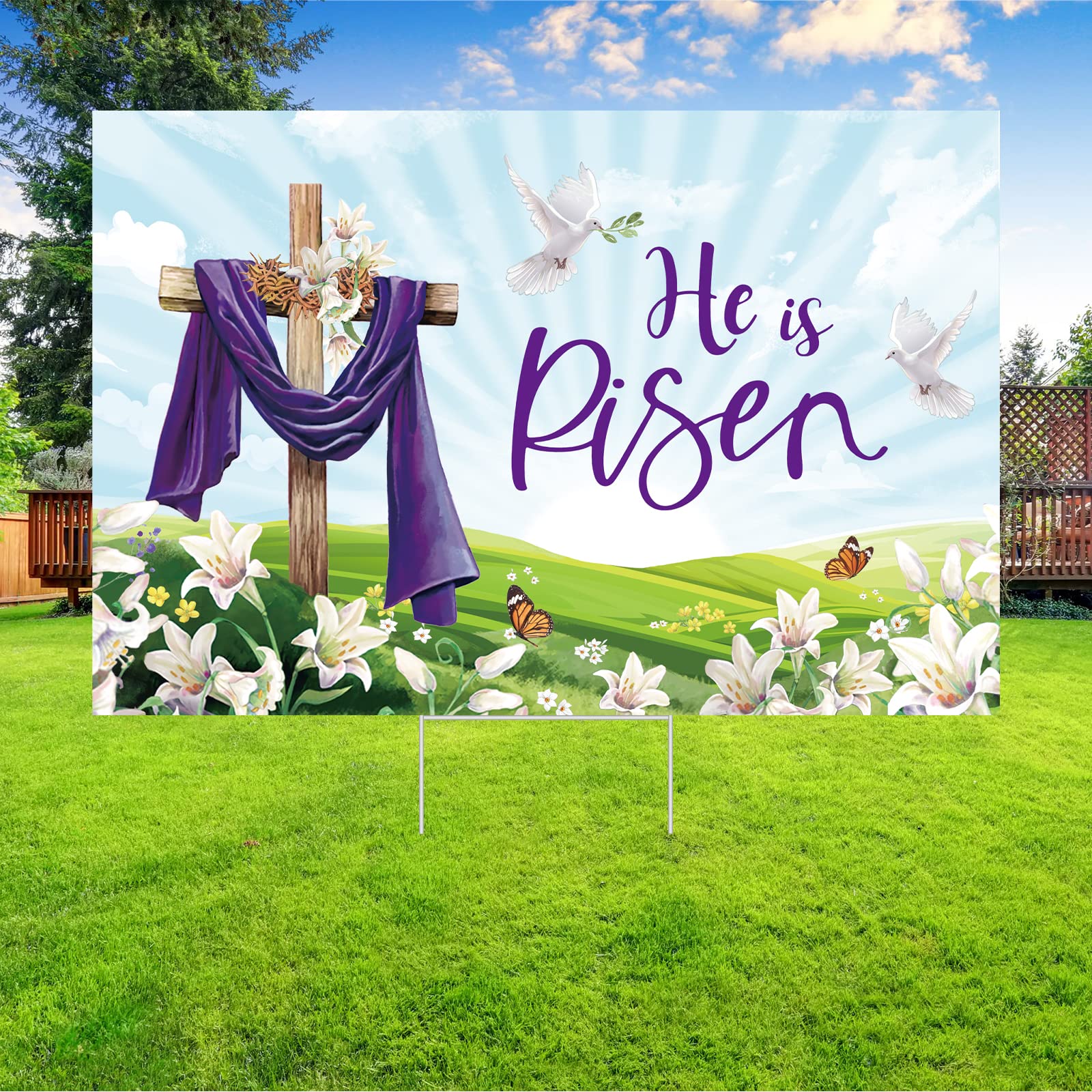Probsin He Is Risen yard sign with quick installation for easy setup.