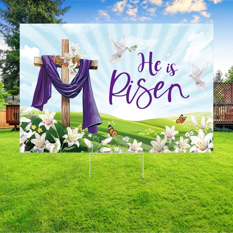 Probsin He Is Risen yard sign with quick installation for easy setup.