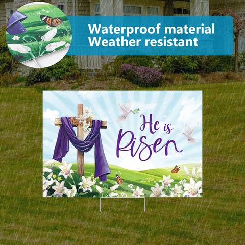 Probsin He Is Risen yard sign enhances garden decor and focal point.