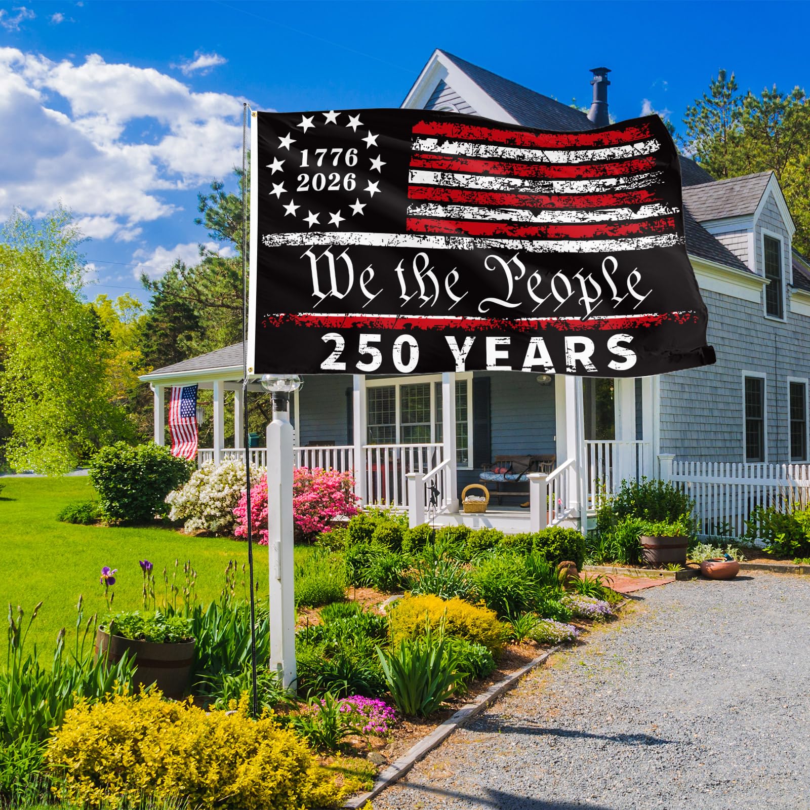 Brass grommets and reinforced stitching extend outdoor use for Probsin flag.