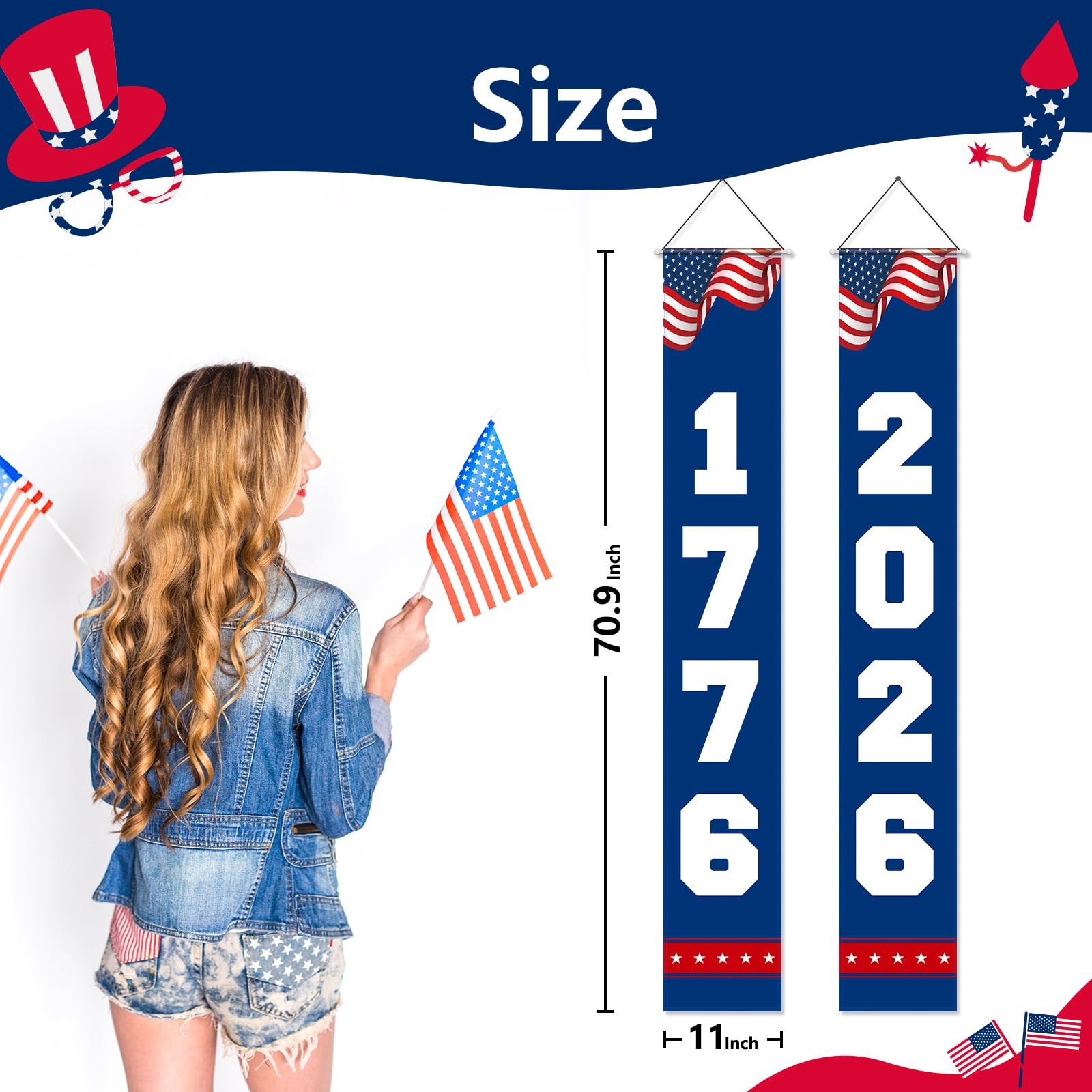 Probsin patriotic door banner for USA 1776 celebration on porch or room backdrop