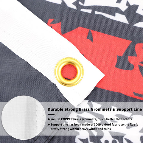 Probsin two-sided color print flag shows legible design from both sides.
