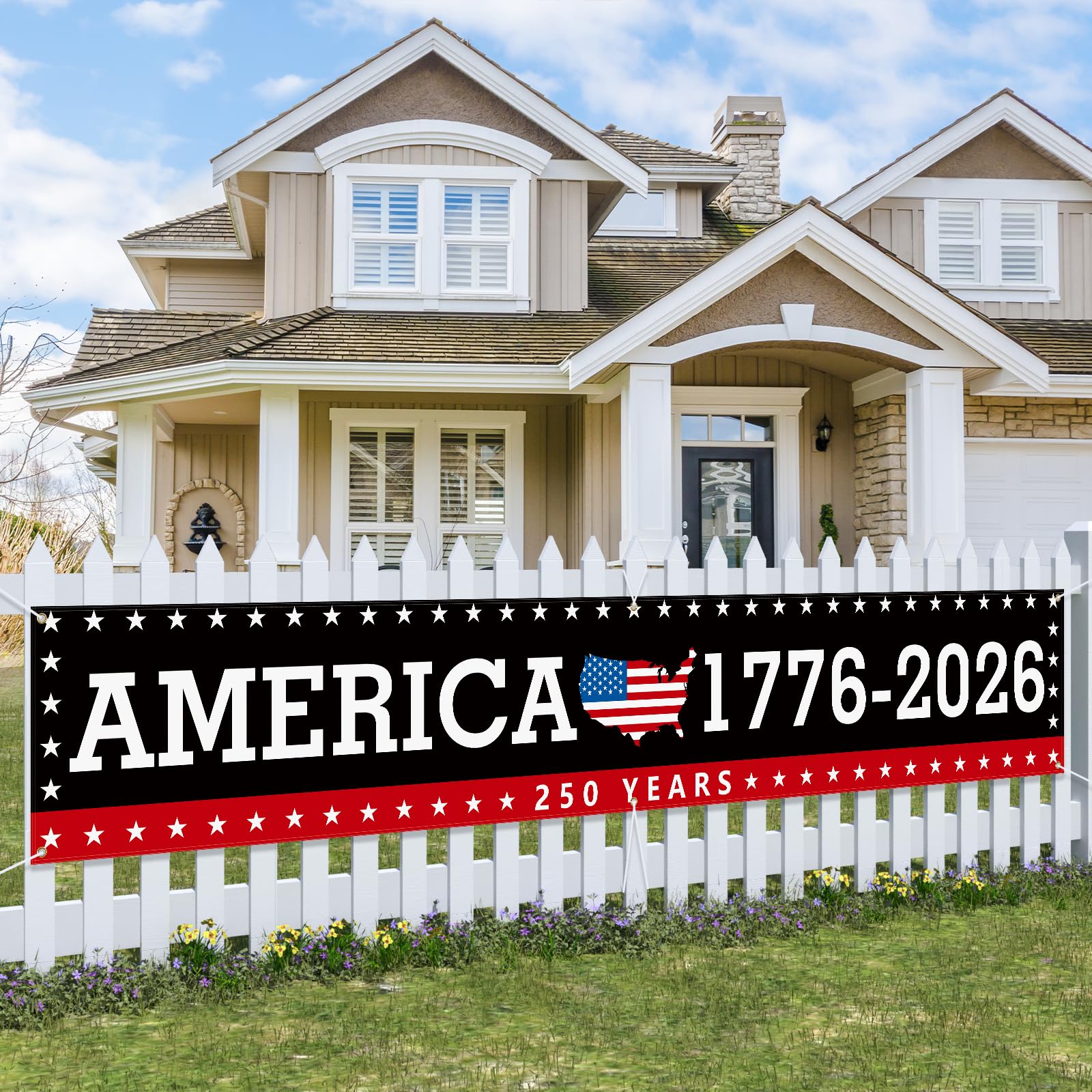 Probsin 250th anniversary banner with American map design for outdoor display.