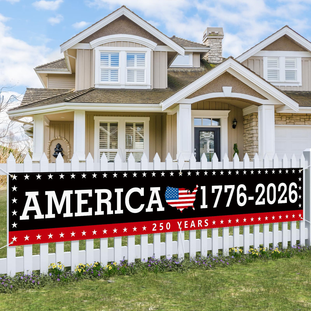 Probsin 250th anniversary banner with American map design for outdoor display.