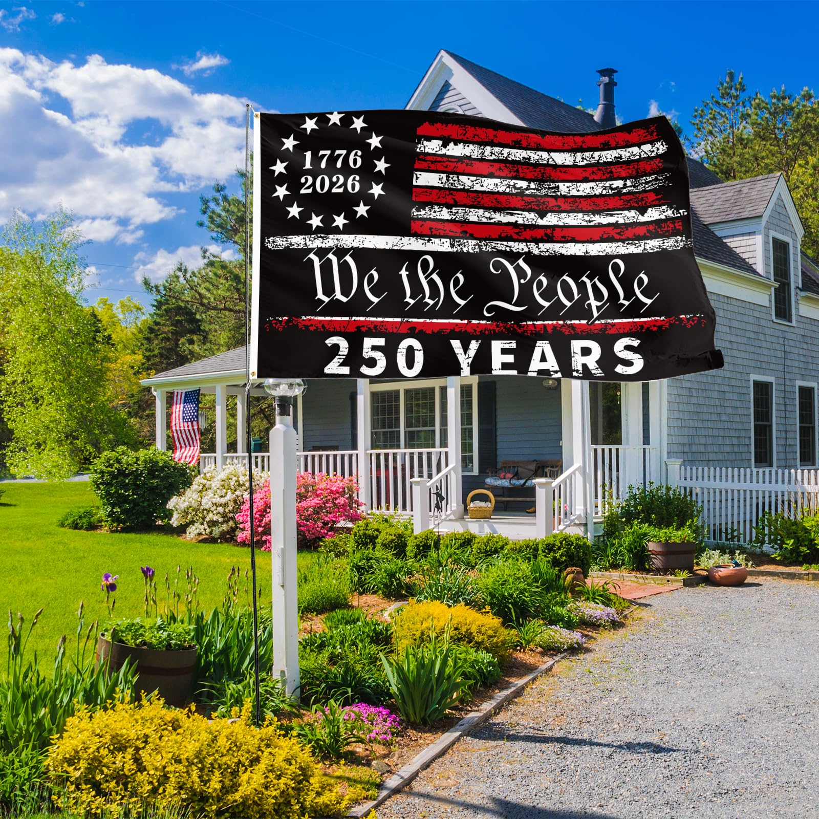 Probsin We The People flag suits backdrop for events.