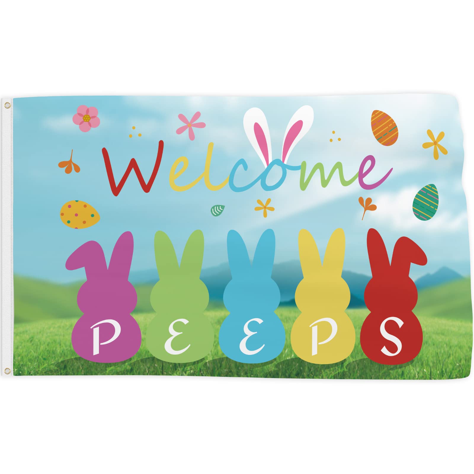 Probsin Welcome Peeps Flag 3x5 ft with bunny design for outdoor decor and celebration