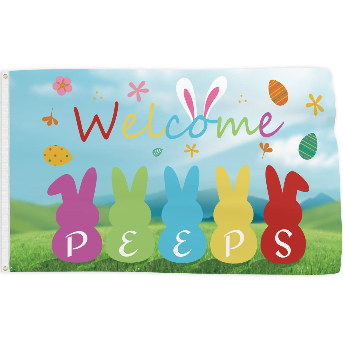 Probsin Welcome Peeps Flag 3x5 ft with bunny design for outdoor decor and celebration