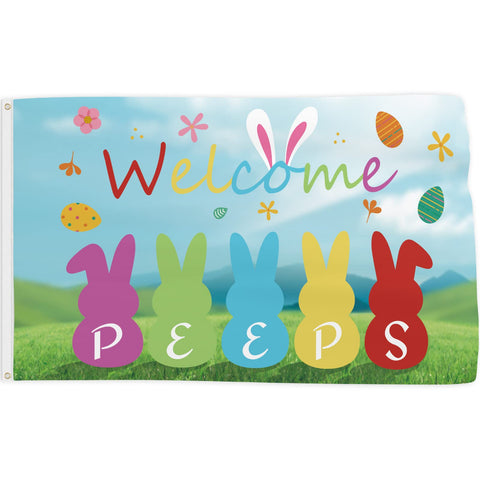 Probsin Welcome Peeps Flag 3x5 ft with bunny design for outdoor decor and celebration
