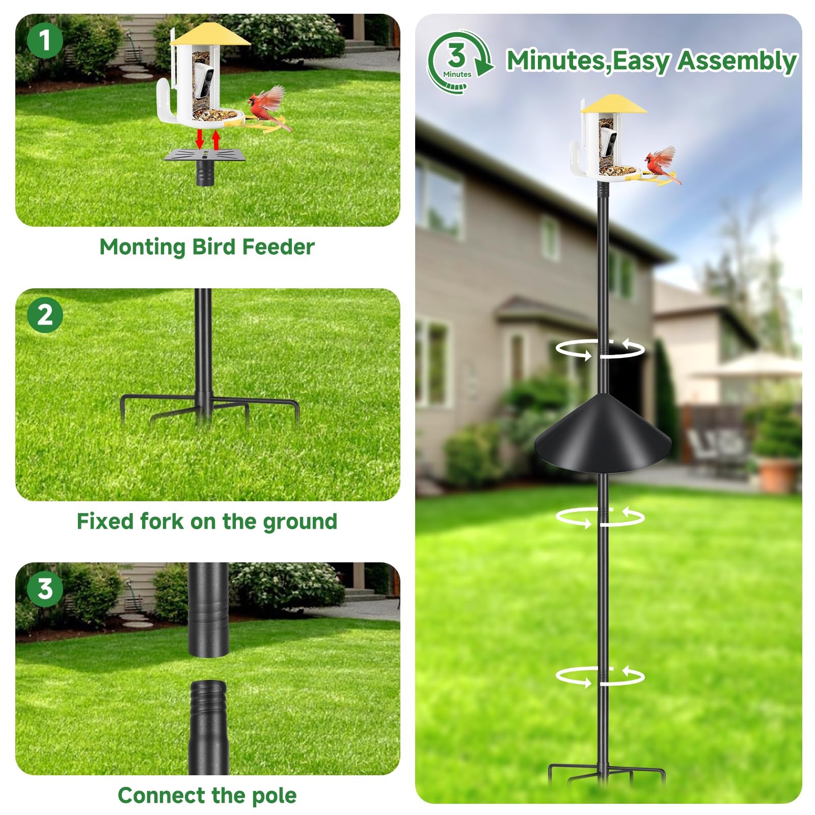 PROERR 80 inch height adjustable pole supports multiple feeders and outdoor cameras
