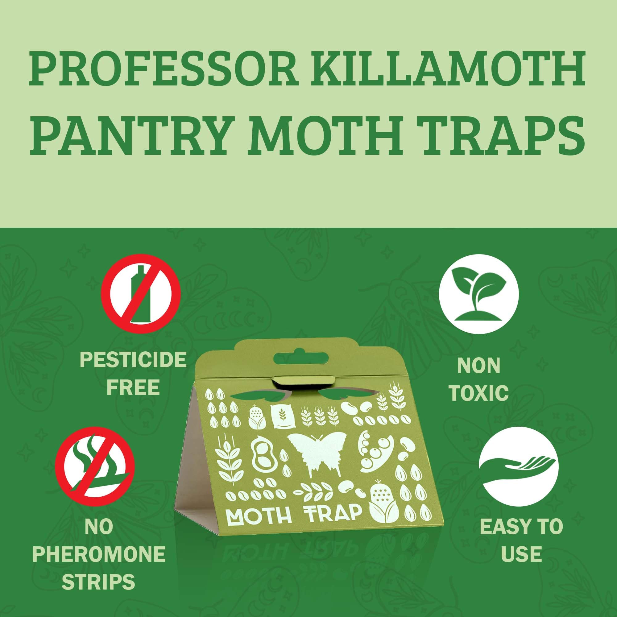Professor Killamoth pheromone sticky pad attracts male moths for quick control.