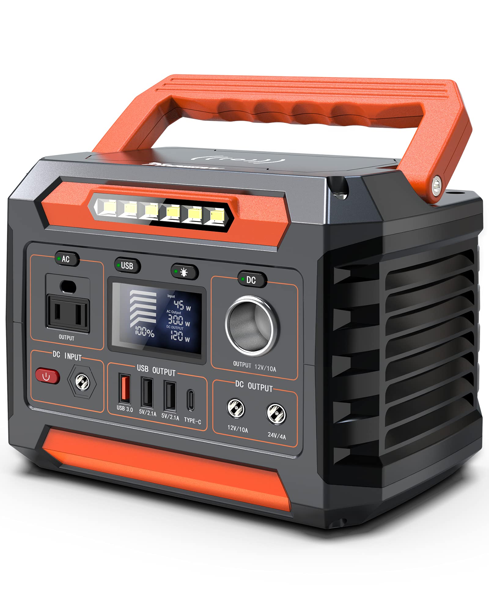 PROGENY 300W portable power station powers camping gear via AC outlet