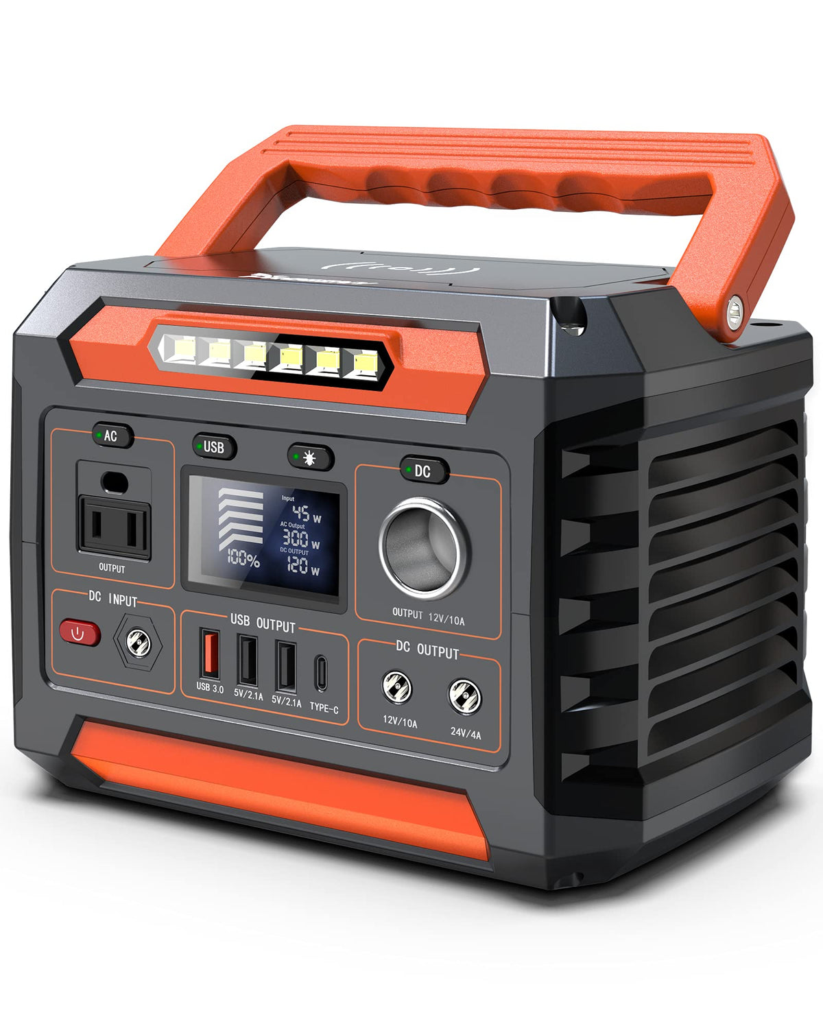 PROGENY 300W portable power station powers camping gear via AC outlet