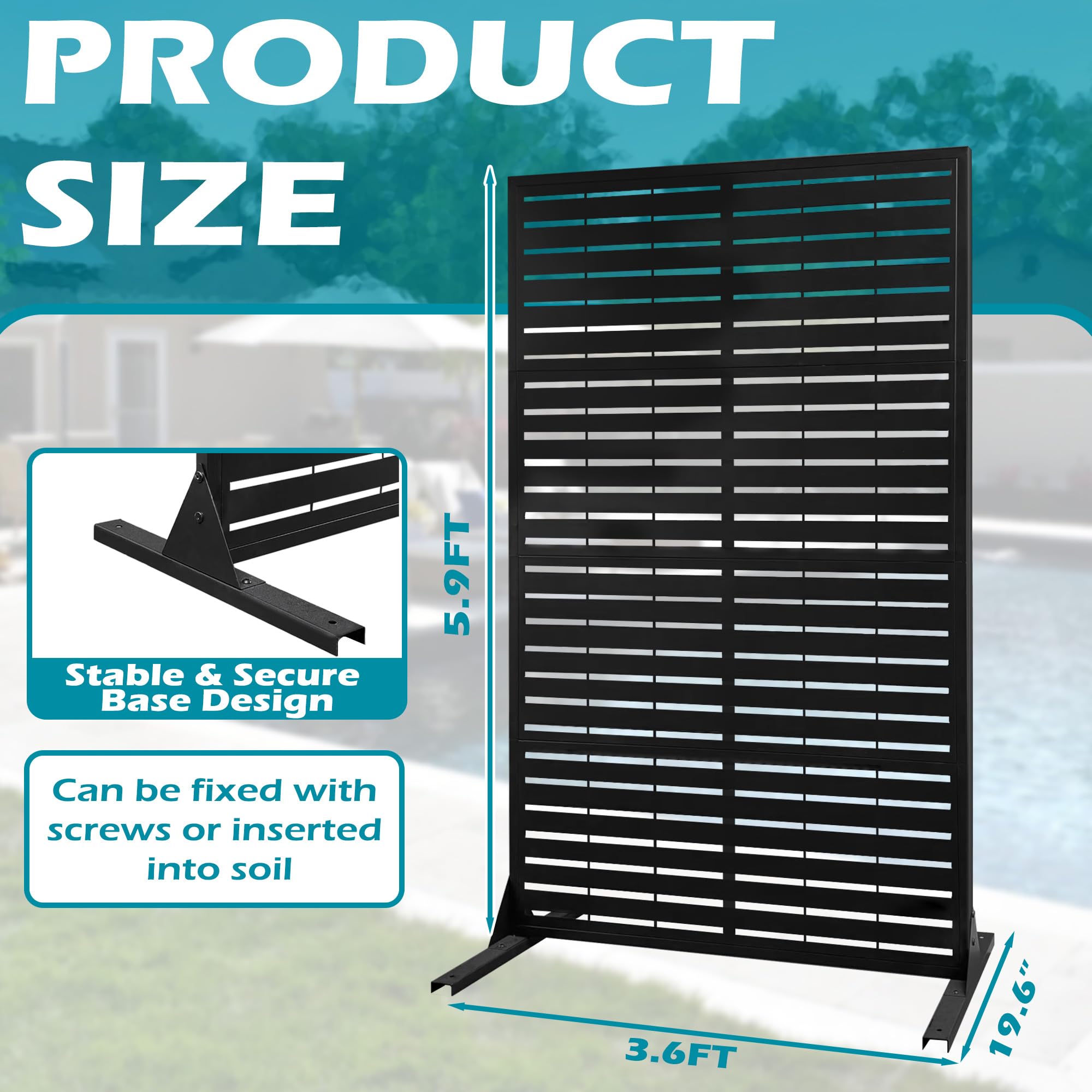 Open-slat design promotes airflow while preserving privacy on patios.