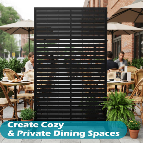 Patio setup showing privacy panel matching modern outdoor décor.