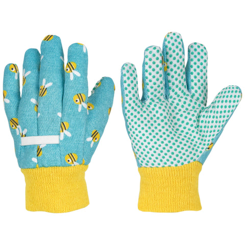 PROMEDIX P Kids Garden Gloves blue back view highlights elastic wrist.