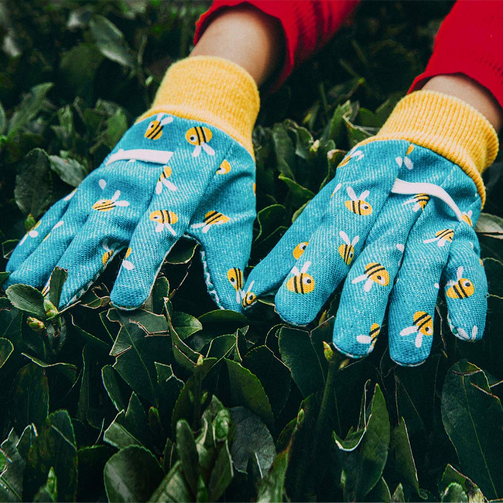 PROMEDIX P Kids Garden Gloves blue closeup-material shows breathable fabric.