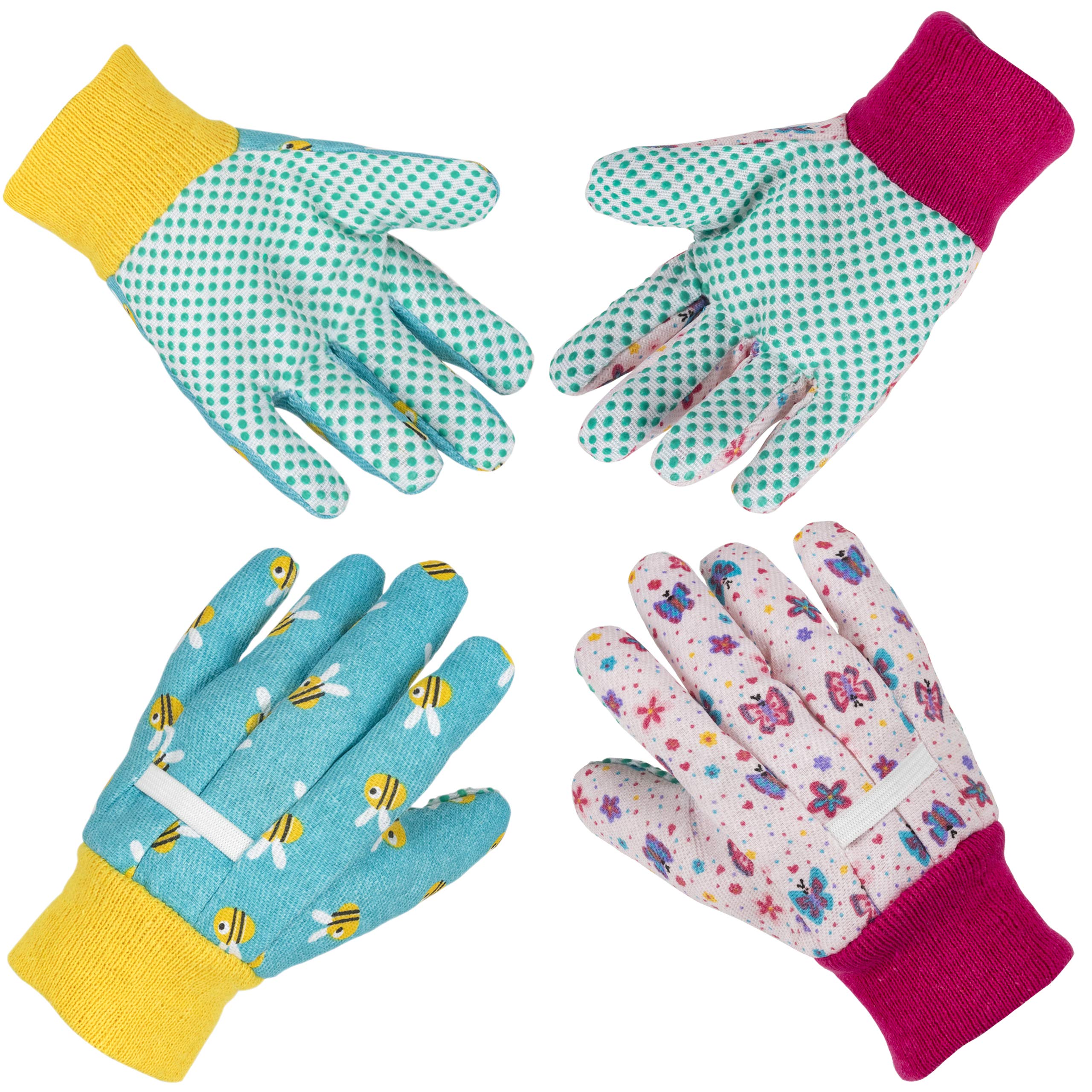 PROMEDIX P Kids Garden Gloves blue-pink front view for comfy gardening for kids