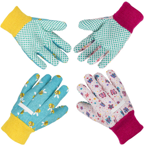 PROMEDIX P Kids Garden Gloves blue-pink front view for comfy gardening for kids