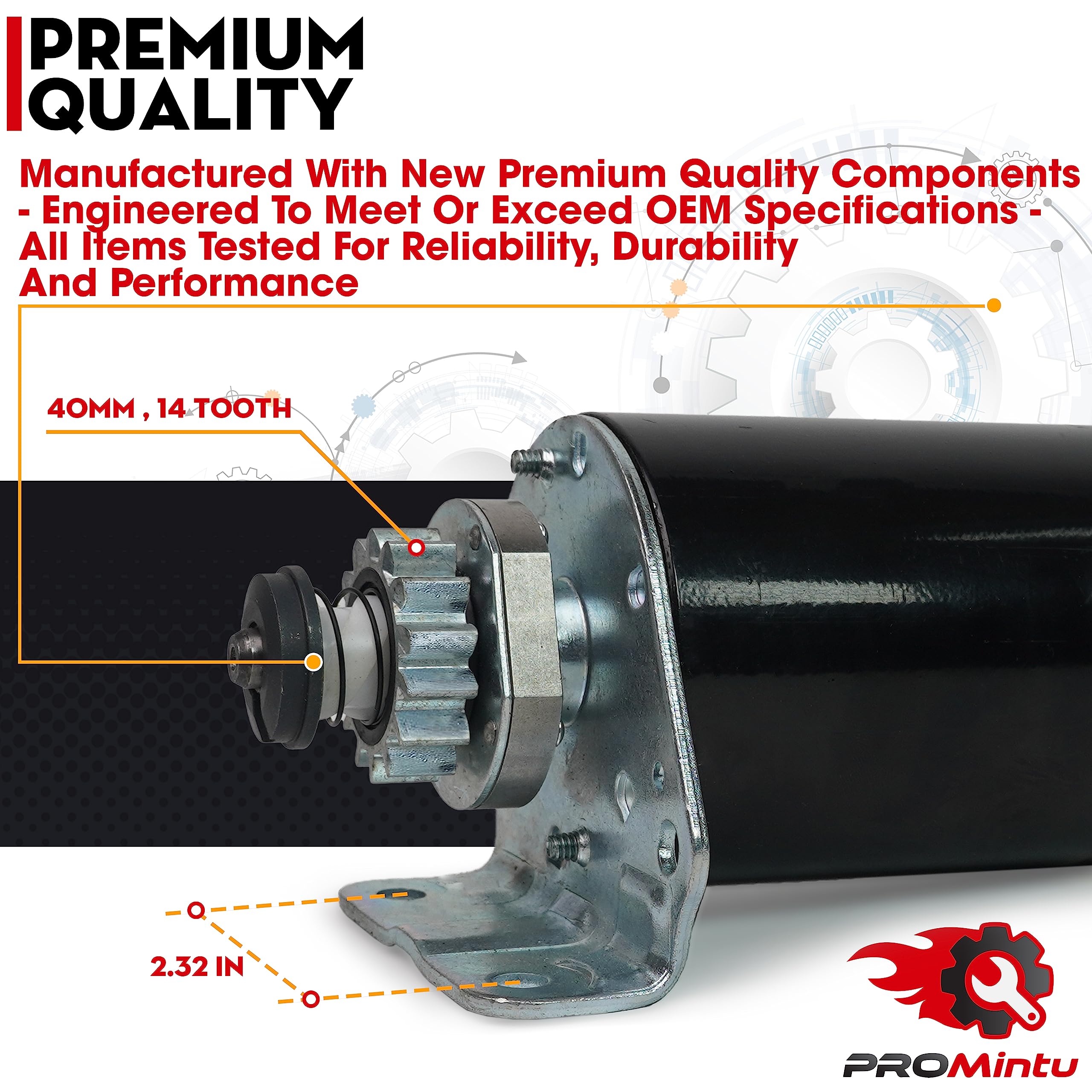 ProMintu starter motor 14-tooth gear close-up, precise engagement detail