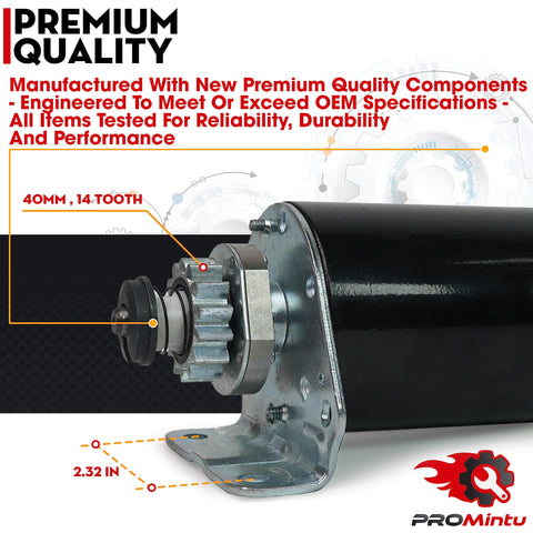 ProMintu starter motor 14-tooth gear close-up, precise engagement detail
