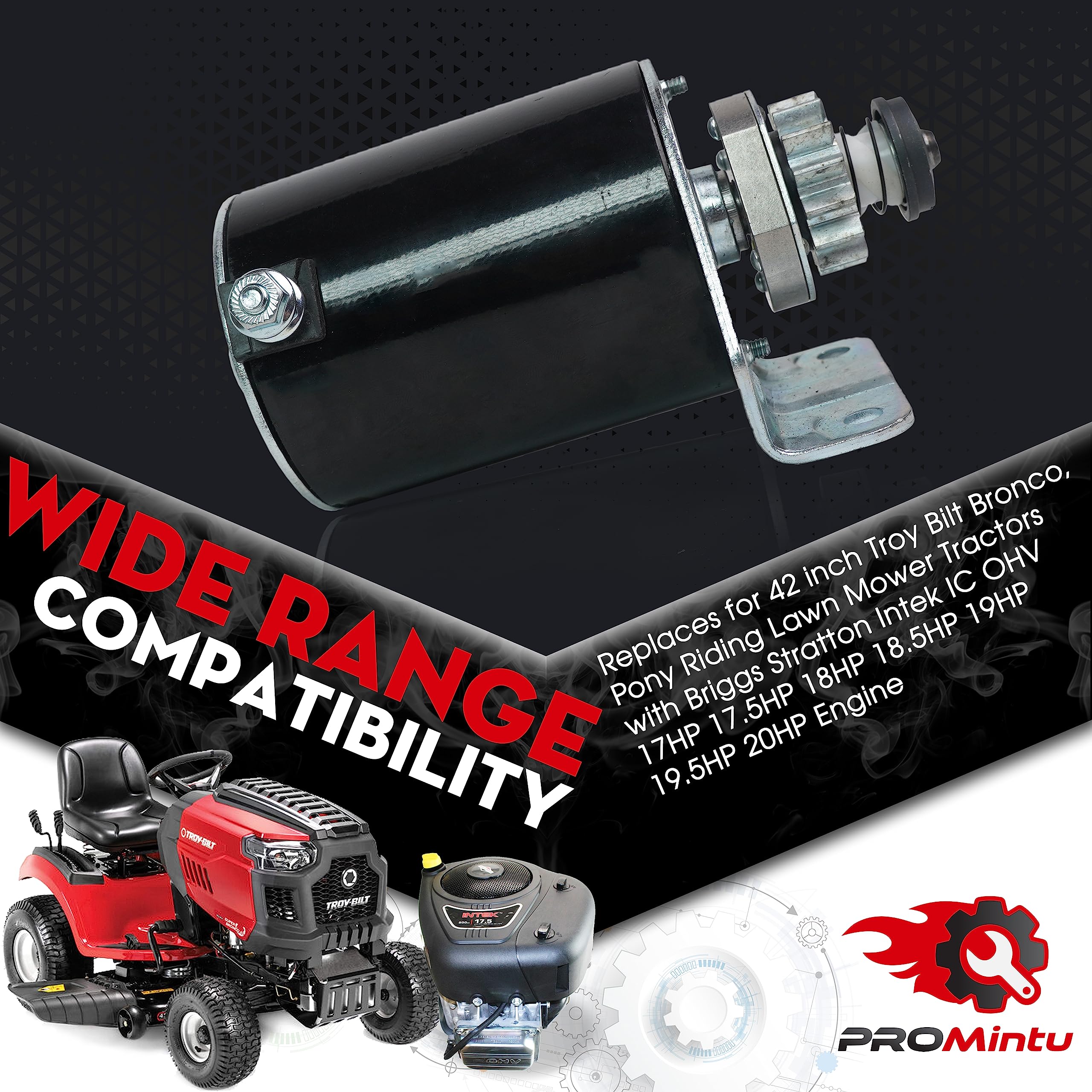 ProMintu starter motor mounting point close-up, easy on-mower installation