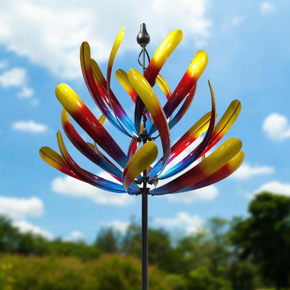 PROMISED FARM Large Wind Spinner with tall design adds vibrant color to your garden.