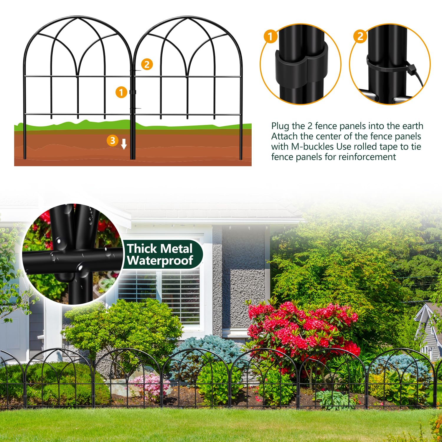 Promitop black metal fence panel close up shows rustproof coating and sturdy construction