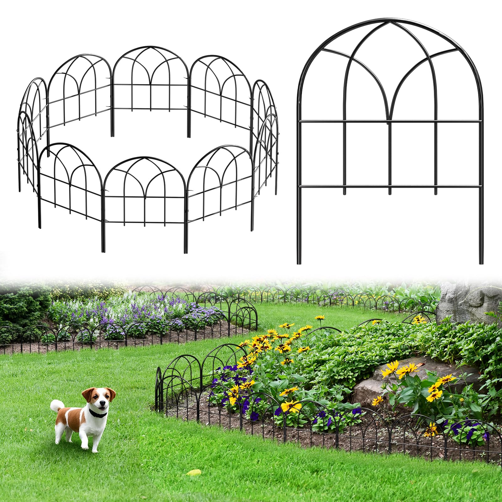 Promitop small garden fence arch 10-piece set in black for decorative yard boundaries.