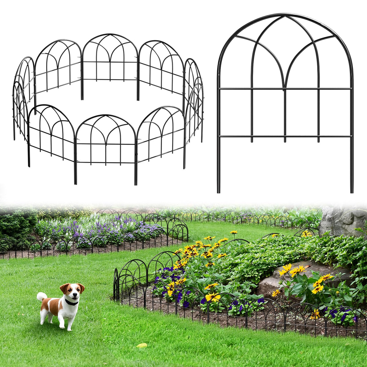 Promitop small garden fence arch 10-piece set in black for decorative yard boundaries.