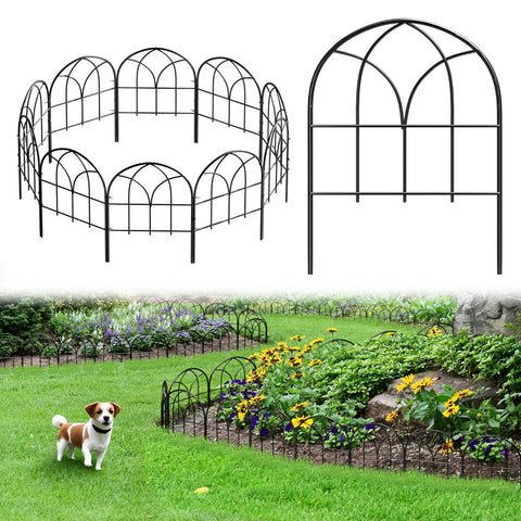 Promitop small garden fence arch 10-piece set in black for decorative yard boundaries.