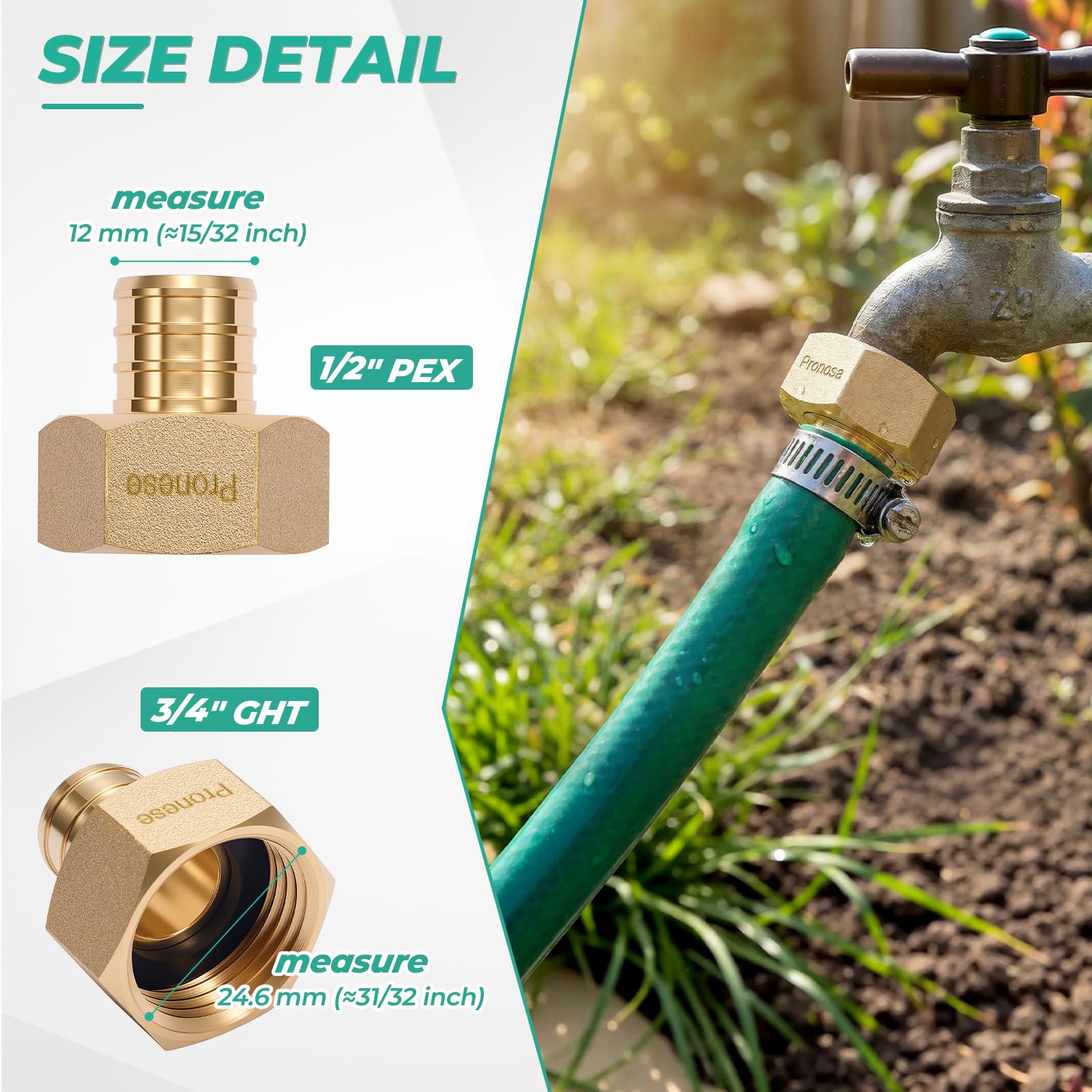 Pronese lead-free brass close-up showing durable, corrosion-resistant construction for outdoor use.