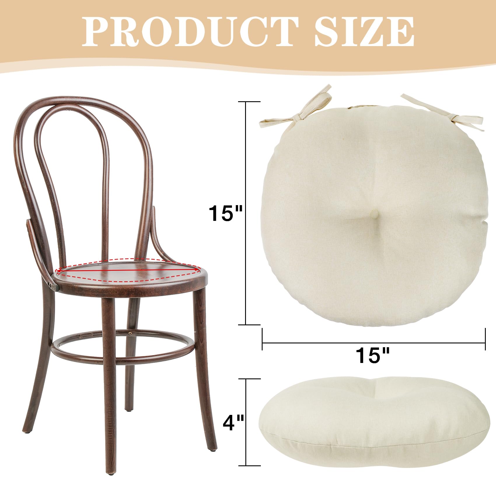 PRONOUS beige cushion set of 2 with tufted round seats for dining.